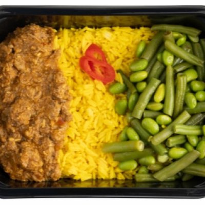 Rendang stoofpot met gele rijst en boontjes (2 maaltijden van 450 gram)